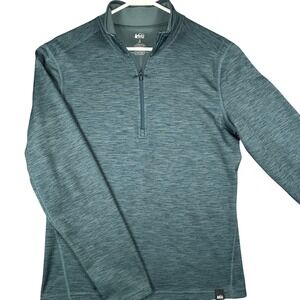 REI Co-op‎ Mens Quarter Zip Pullover Heathered Teal Blue Grid Fleece Small